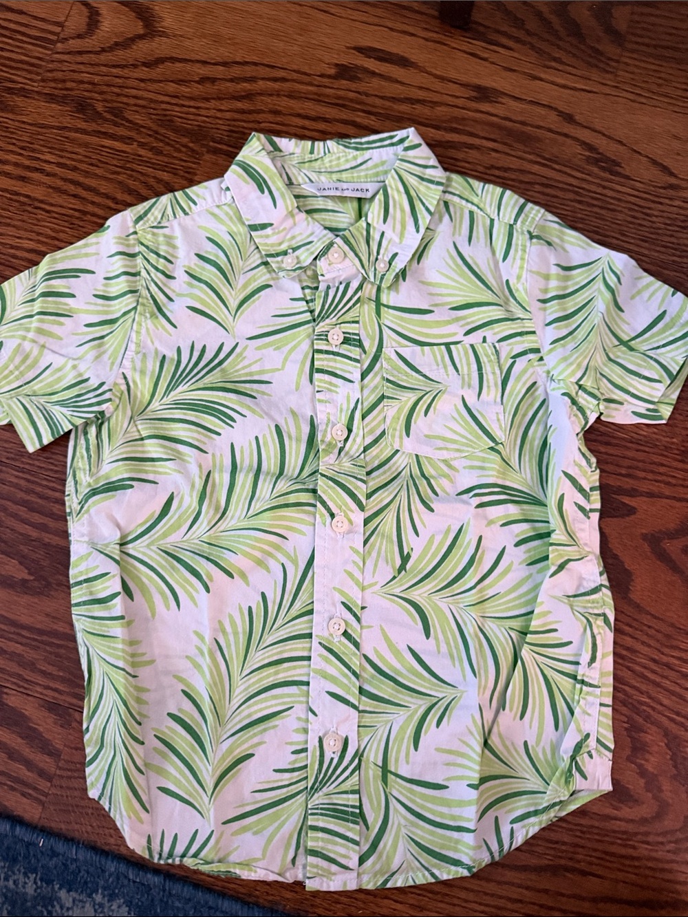 Casual Palm-Print Short Sleeve Shirt - Light Green/White size 4 Janie and Jack